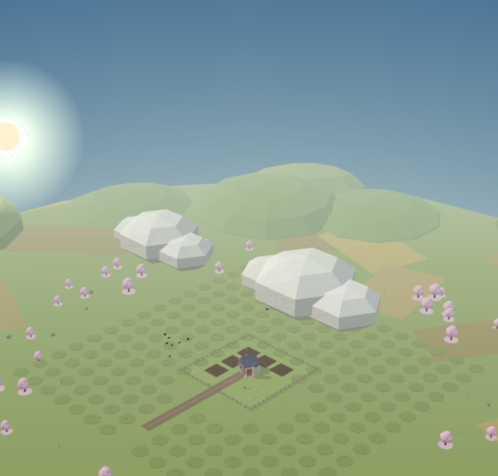 The farm in a sakura grove with falling petals
